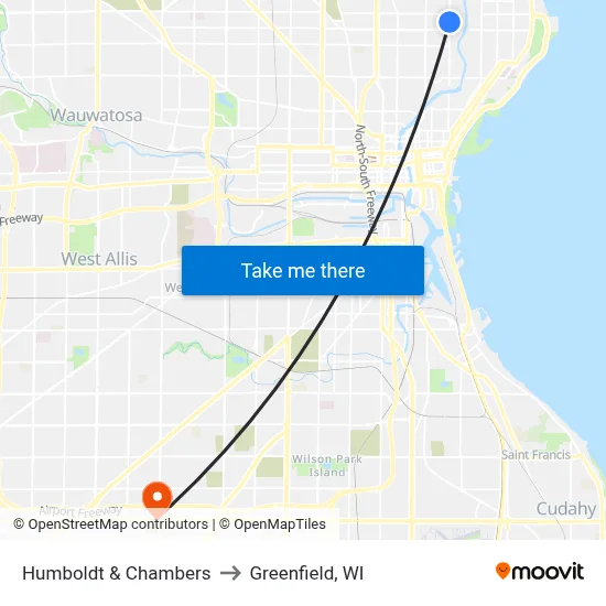 Humboldt & Chambers to Greenfield, WI map