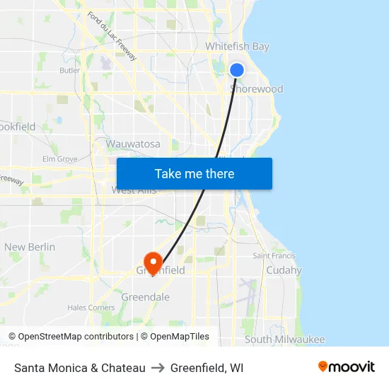 Santa Monica & Chateau to Greenfield, WI map