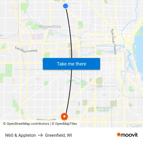 N60 & Appleton to Greenfield, WI map