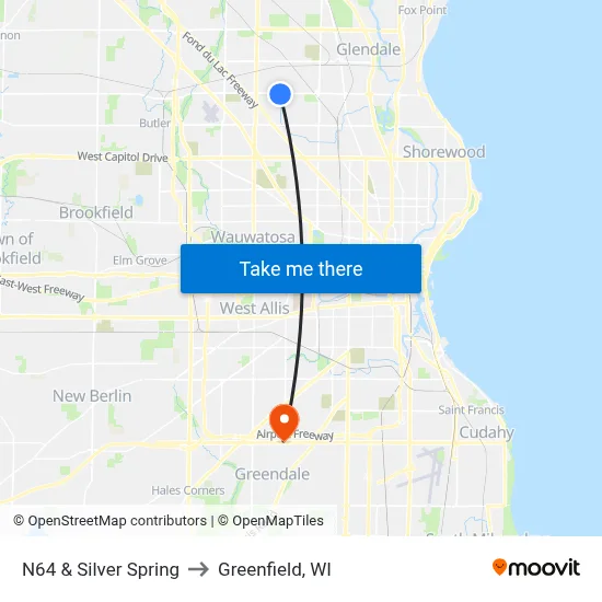 N64 & Silver Spring to Greenfield, WI map
