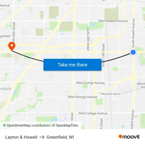 Layton & Howell to Greenfield, WI map