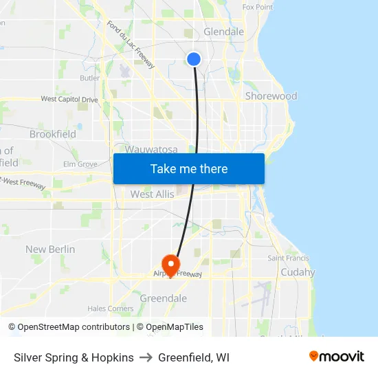 Silver Spring & Hopkins to Greenfield, WI map