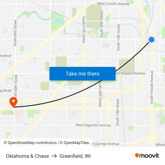 Oklahoma & Chase to Greenfield, WI map