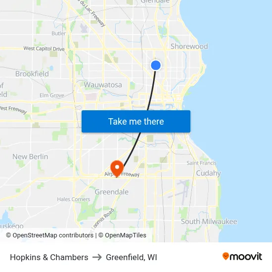 Hopkins & Chambers to Greenfield, WI map