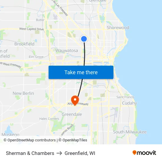 Sherman & Chambers to Greenfield, WI map