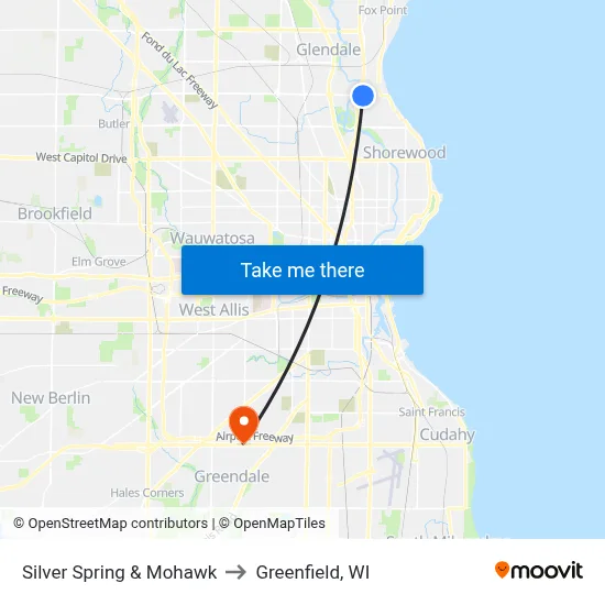 Silver Spring & Mohawk to Greenfield, WI map