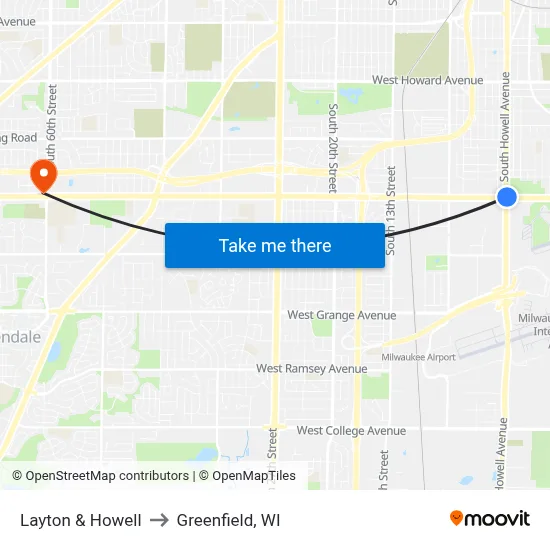 Layton & Howell to Greenfield, WI map