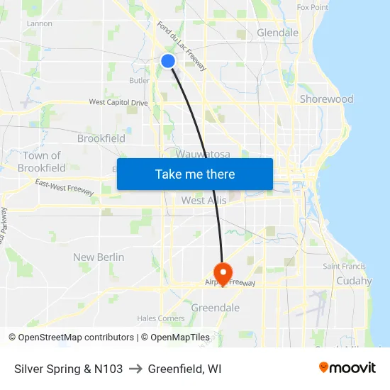 Silver Spring & N103 to Greenfield, WI map