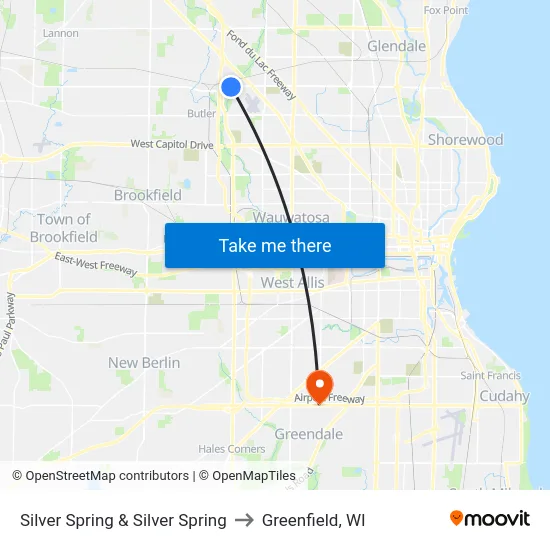 Silver Spring & Silver Spring to Greenfield, WI map