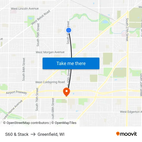 S60 & Stack to Greenfield, WI map