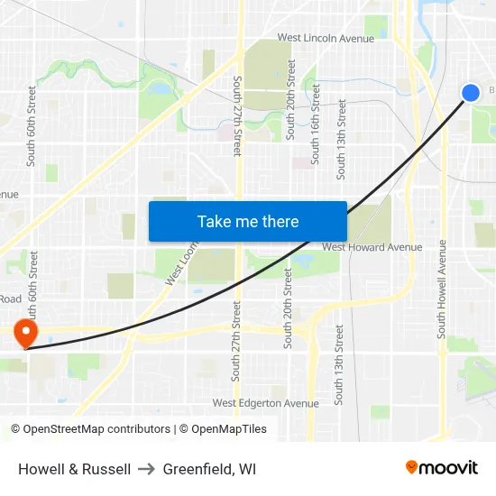 Howell & Russell to Greenfield, WI map