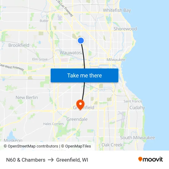 N60 & Chambers to Greenfield, WI map
