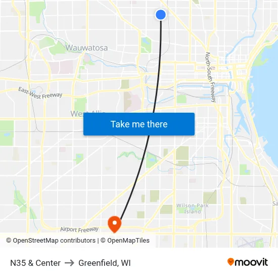 N35 & Center to Greenfield, WI map