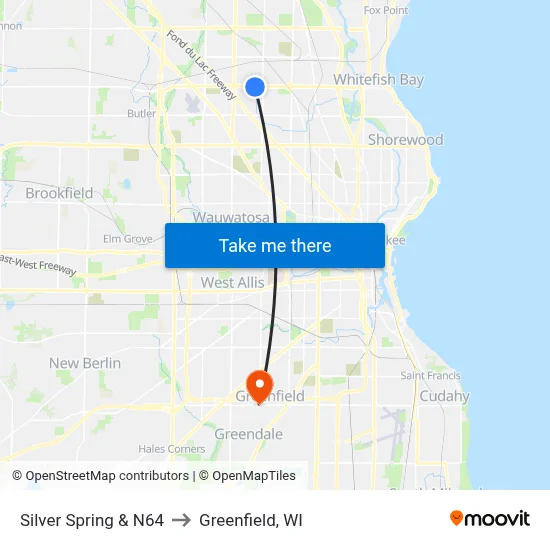 Silver Spring & N64 to Greenfield, WI map