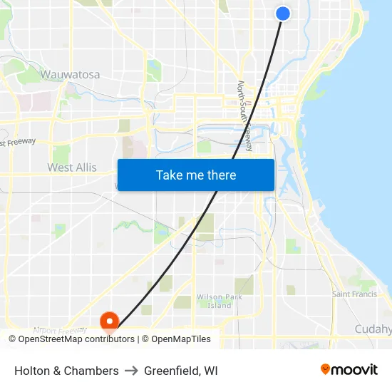 Holton & Chambers to Greenfield, WI map