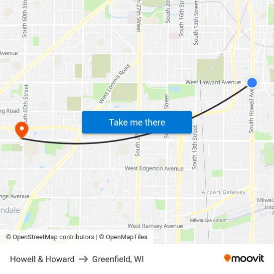 Howell & Howard to Greenfield, WI map
