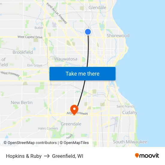 Hopkins & Ruby to Greenfield, WI map