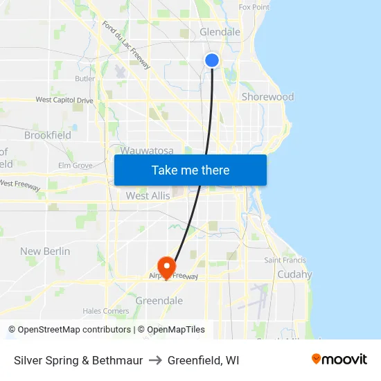 Silver Spring & Bethmaur to Greenfield, WI map