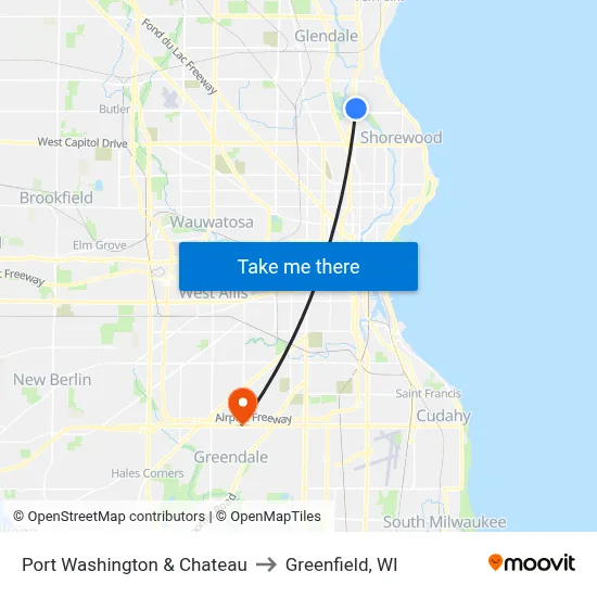 Port Washington & Chateau to Greenfield, WI map
