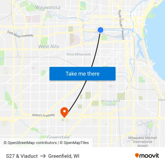 S27 & Viaduct to Greenfield, WI map