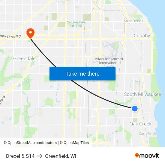 Drexel & S14 to Greenfield, WI map