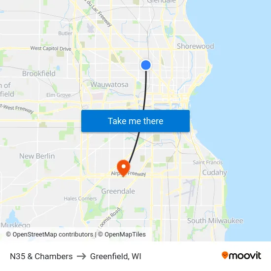 N35 & Chambers to Greenfield, WI map