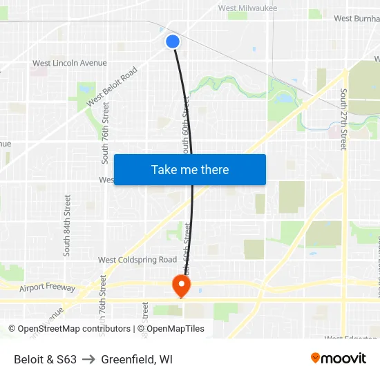 Beloit & S63 to Greenfield, WI map