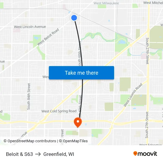 Beloit & S63 to Greenfield, WI map