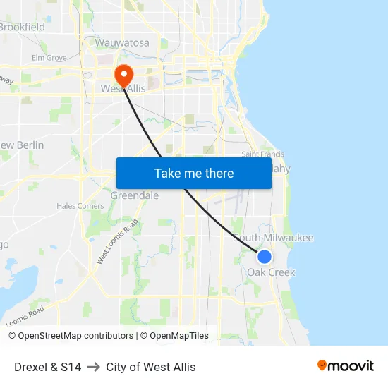 Drexel & S14 to City of West Allis map