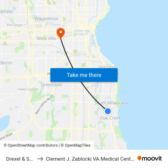 Drexel & S14 to Clement J. Zablocki VA Medical Center map