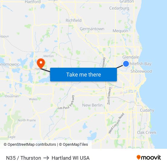 N35 / Thurston to Hartland WI USA map