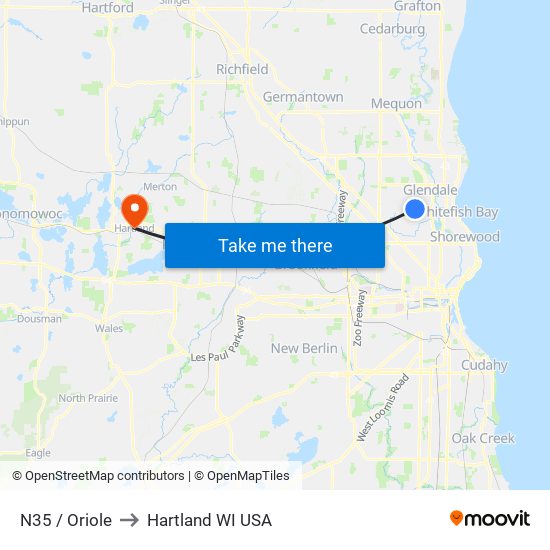 N35 / Oriole to Hartland WI USA map