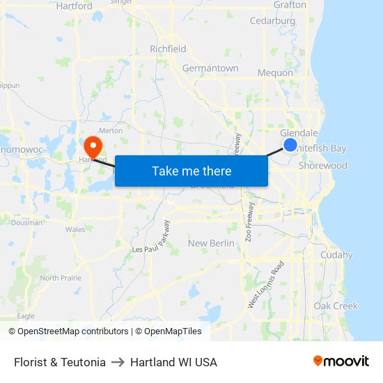 Florist & Teutonia to Hartland WI USA map