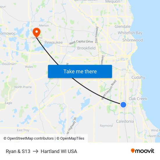 Ryan & S13 to Hartland WI USA map