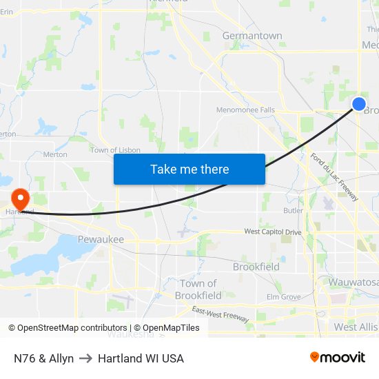 N76 & Allyn to Hartland WI USA map