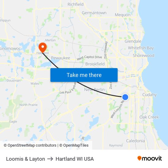 Loomis & Layton to Hartland WI USA map