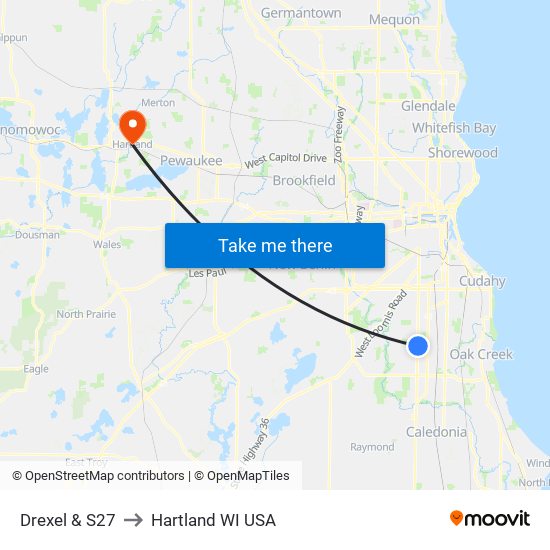 Drexel & S27 to Hartland WI USA map