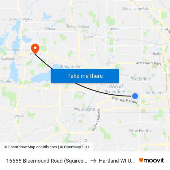 16655 Bluemound Road (Squires II) to Hartland WI USA map