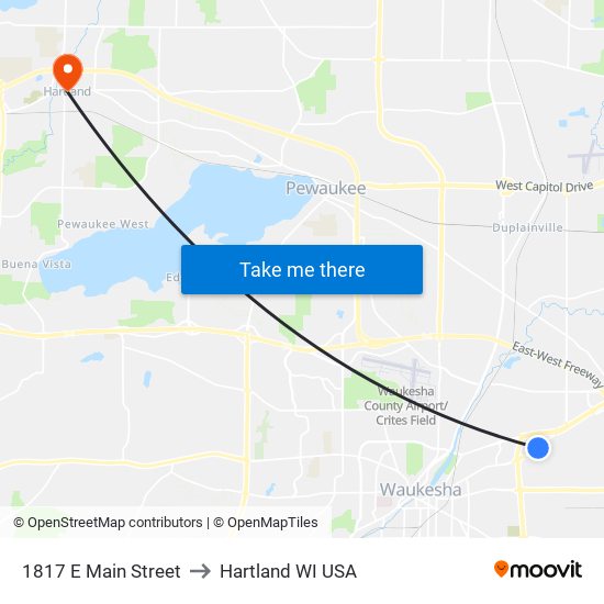 1817 E Main Street to Hartland WI USA map