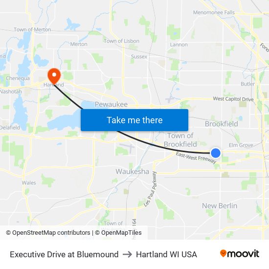 Executive Drive at Bluemound to Hartland WI USA map