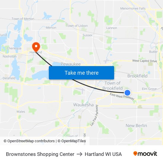 Brownstones Shopping Center to Hartland WI USA map
