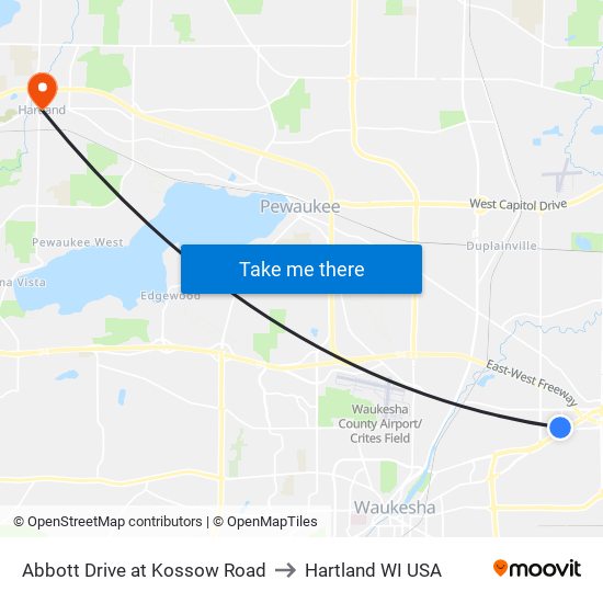 Abbott Drive at Kossow Road to Hartland WI USA map