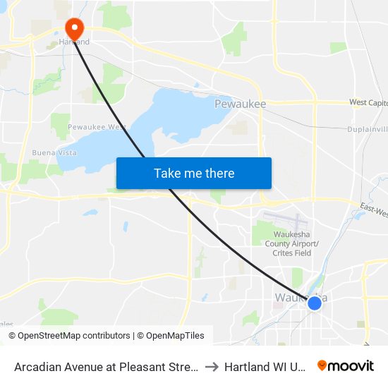 Arcadian Avenue at Pleasant Street to Hartland WI USA map
