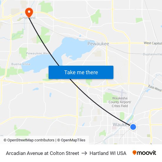Arcadian Avenue at Colton Street to Hartland WI USA map