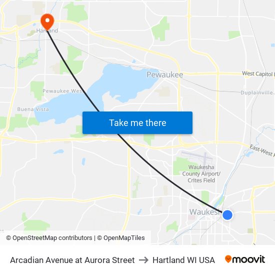 Arcadian Avenue at Aurora Street to Hartland WI USA map