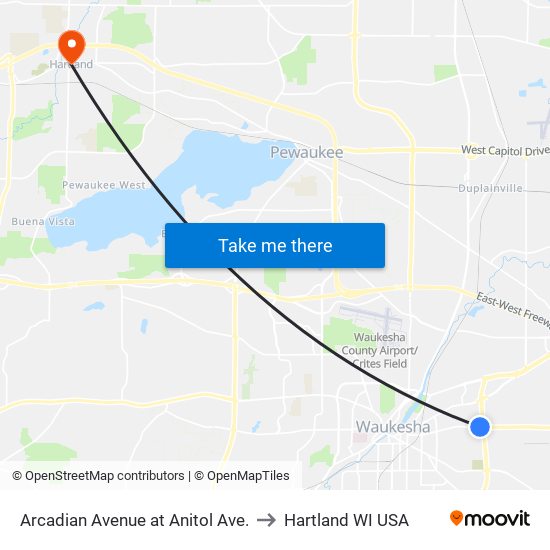 Arcadian Avenue at Anitol Ave. to Hartland WI USA map