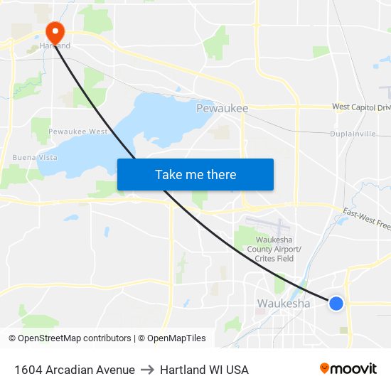 1604 Arcadian Avenue to Hartland WI USA map