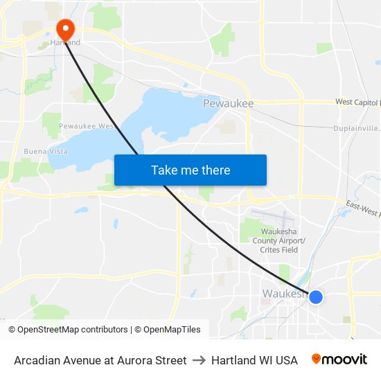 Arcadian Avenue at Aurora Street to Hartland WI USA map