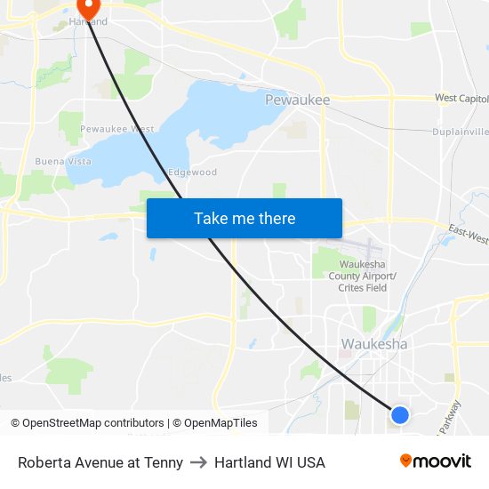 Roberta Avenue at Tenny to Hartland WI USA map