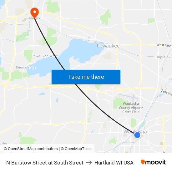 N Barstow Street at South Street to Hartland WI USA map